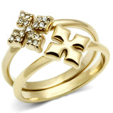 IP Gold(Ion Plating) Brass Ring with Top Grade Crystal  in Clear