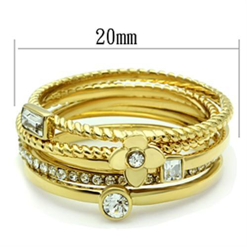 IP Gold(Ion Plating) Brass Ring with Top Grade Crystal  in Clear