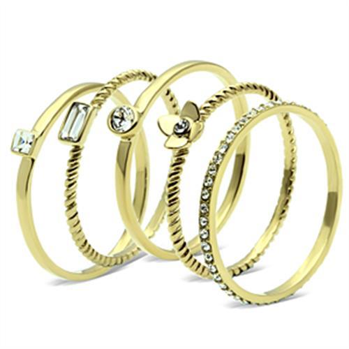 IP Gold(Ion Plating) Brass Ring with Top Grade Crystal  in Clear