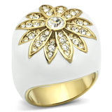 IP Gold(Ion Plating) Brass Ring with Top Grade Crystal  in Clear