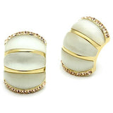 IP Gold(Ion Plating) Brass Earrings with Synthetic Cat Eye in White