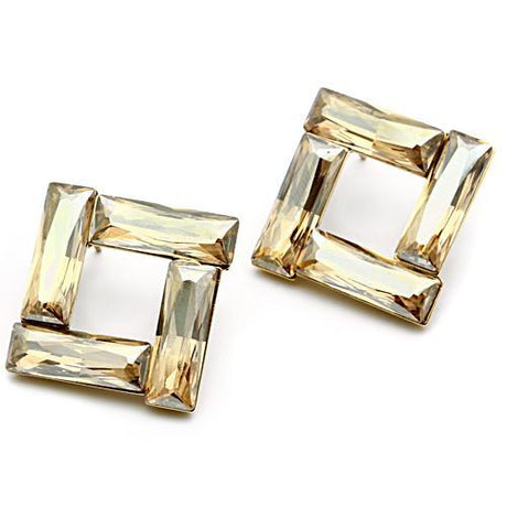 IP Gold(Ion Plating) Brass Earrings with Top Grade Crystal  in Topaz