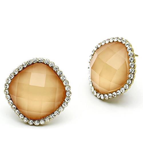 IP Gold(Ion Plating) Brass Earrings with Synthetic Synthetic Stone in Orange
