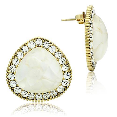 IP Gold(Ion Plating) Brass Earrings with Synthetic Synthetic Stone in Clear