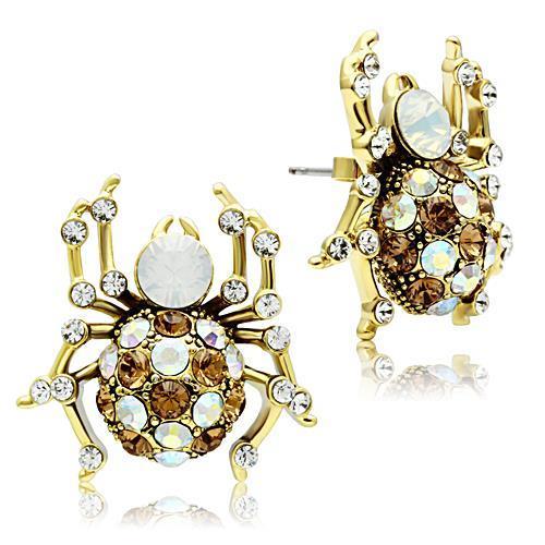 IP Gold(Ion Plating) Brass Earrings with Top Grade Crystal  in Multi Color