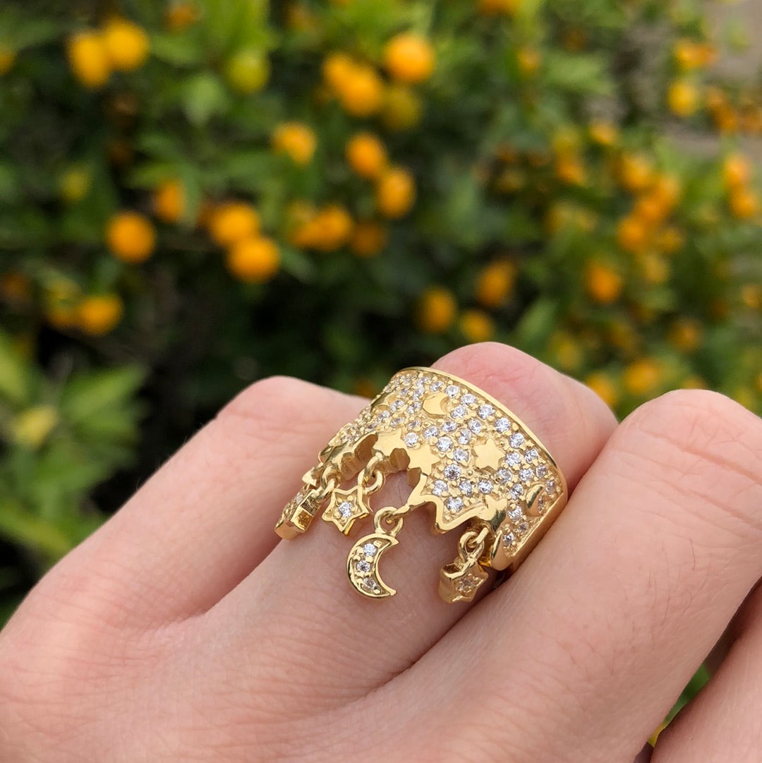 Gold 925 Sterling Silver Ring with AAA Grade CZ  in Clear