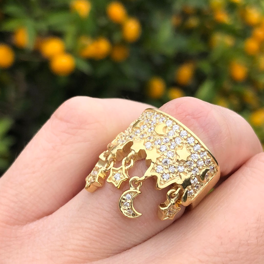Gold 925 Sterling Silver Ring with AAA Grade CZ  in Clear