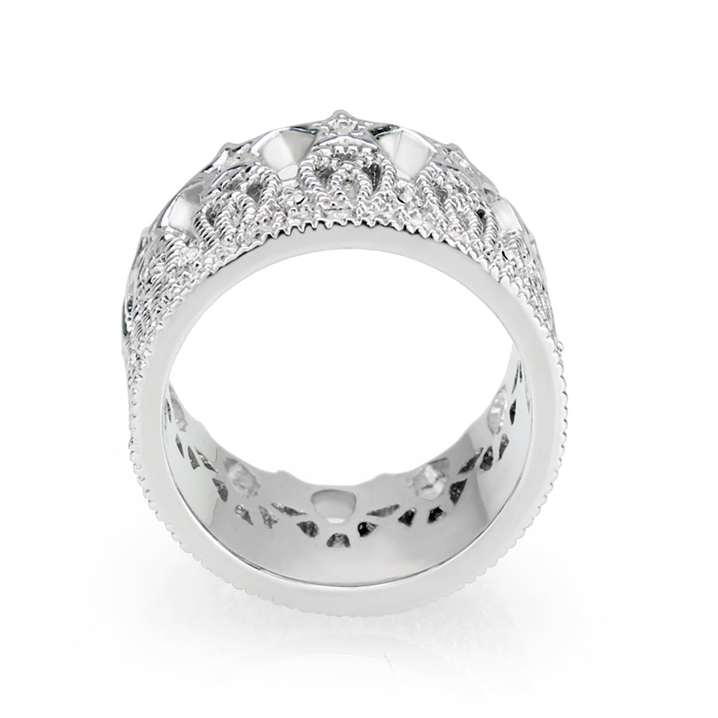 Brass Ring  Synthetic Glass  Clear Rhodium Plated