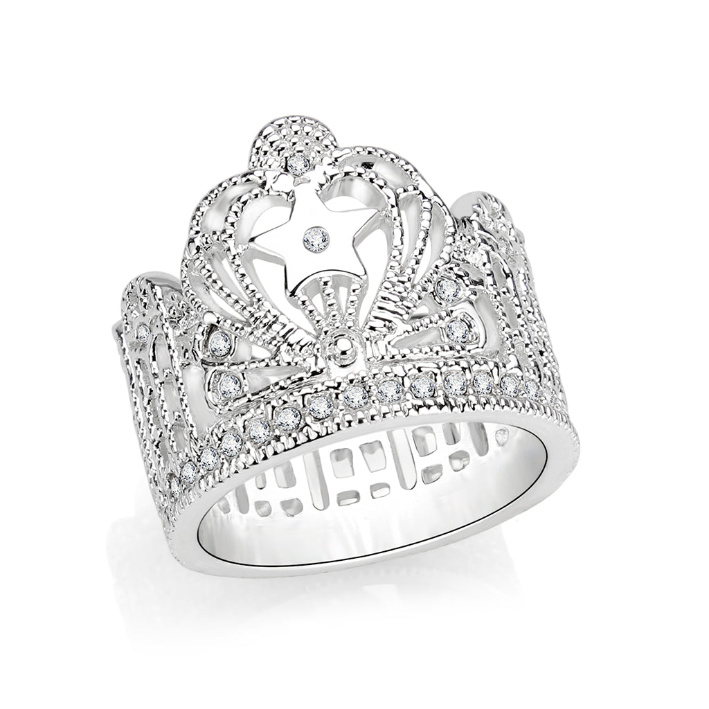 Brass Ring  Synthetic Glass  Clear Rhodium Plated