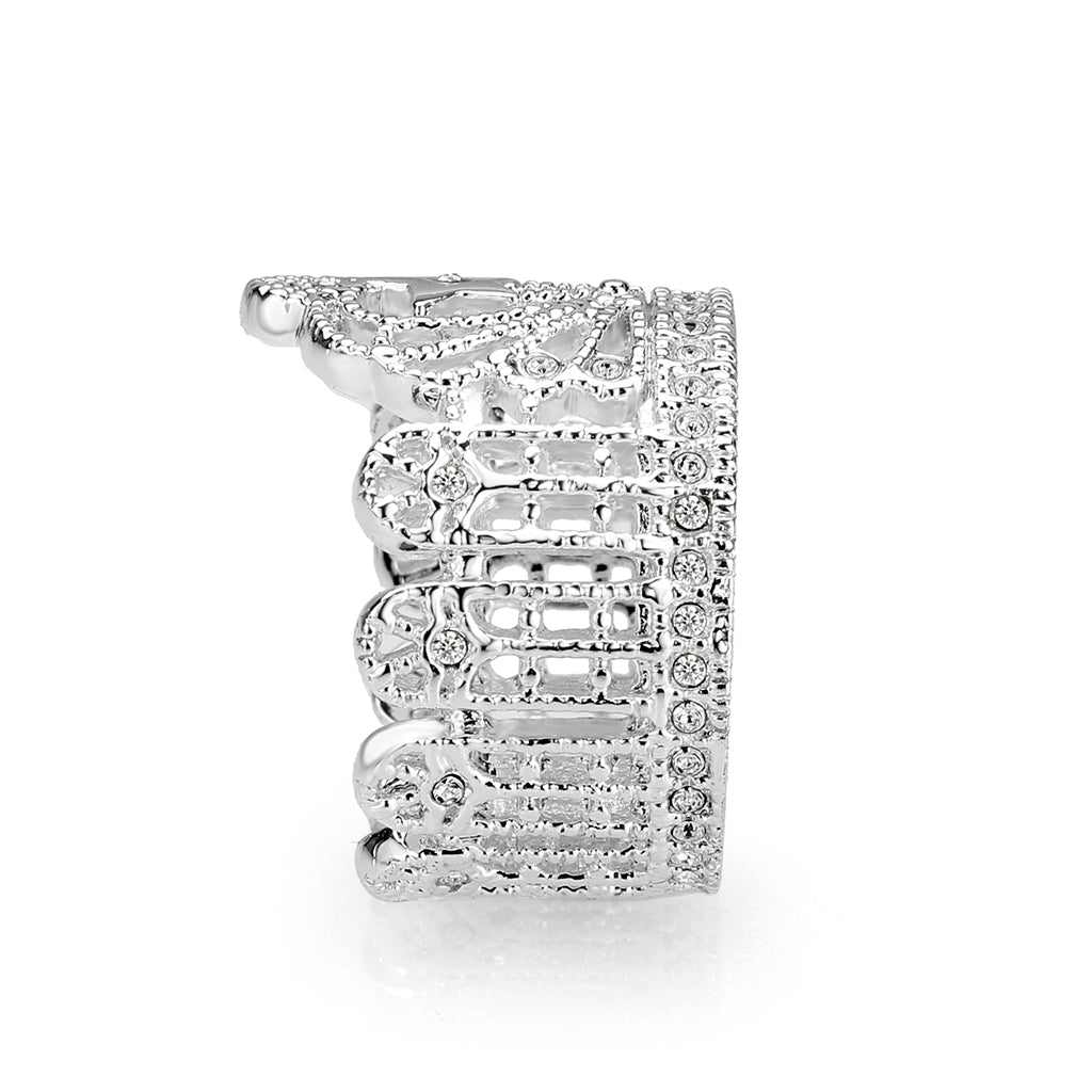 Brass Ring  Synthetic Glass  Clear Rhodium Plated