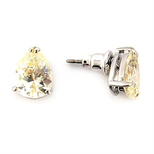 Rhodium Brass Earrings with AAA Grade CZ  in Citrine Yellow