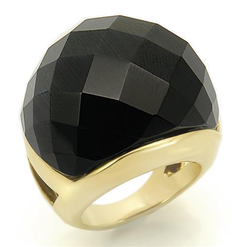 Gold Brass Ring with Synthetic Cat Eye in Jet