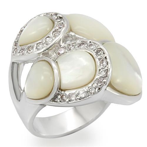 Rhodium Brass Ring with Precious Stone Conch in White