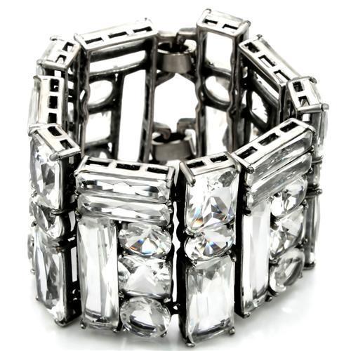 Antique Silver Brass Bracelet with Synthetic Synthetic Glass in Clear