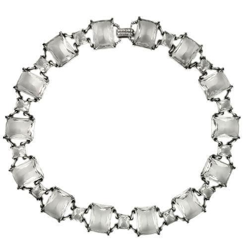 Antique Silver Brass Necklace with Synthetic Synthetic Glass in Clear