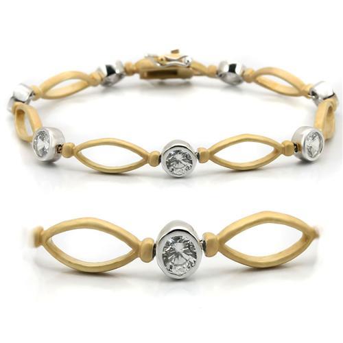 Matte Gold & Rhodium Brass Bracelet with AAA Grade CZ  in Clear