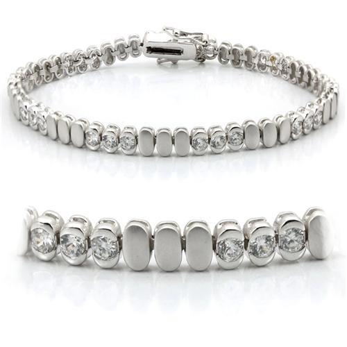 Matte Rhodium & Rhodium Brass Bracelet with AAA Grade CZ  in Clear