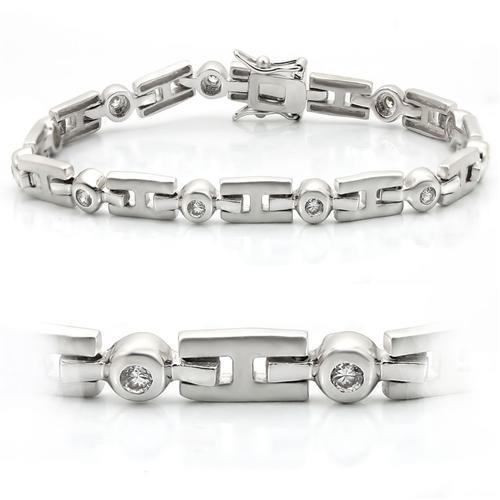 Matte Rhodium & Rhodium Brass Bracelet with AAA Grade CZ  in Clear