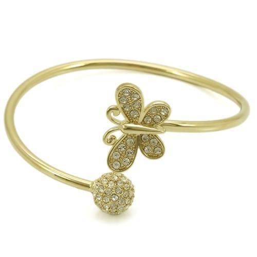 Gold Brass Bangle with Top Grade Crystal  in Clear