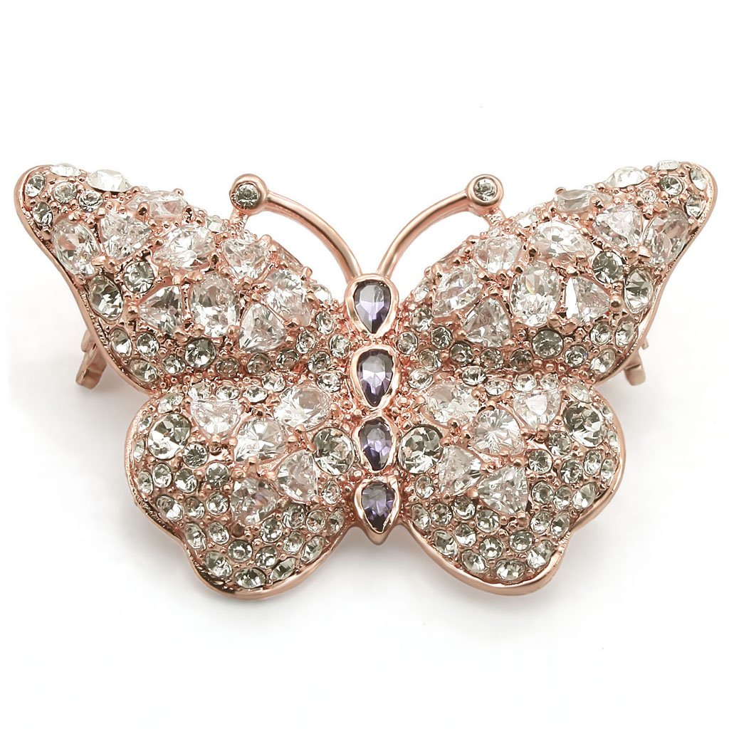 Rose Gold Brass Brooches with AAA Grade CZ  in Amethyst