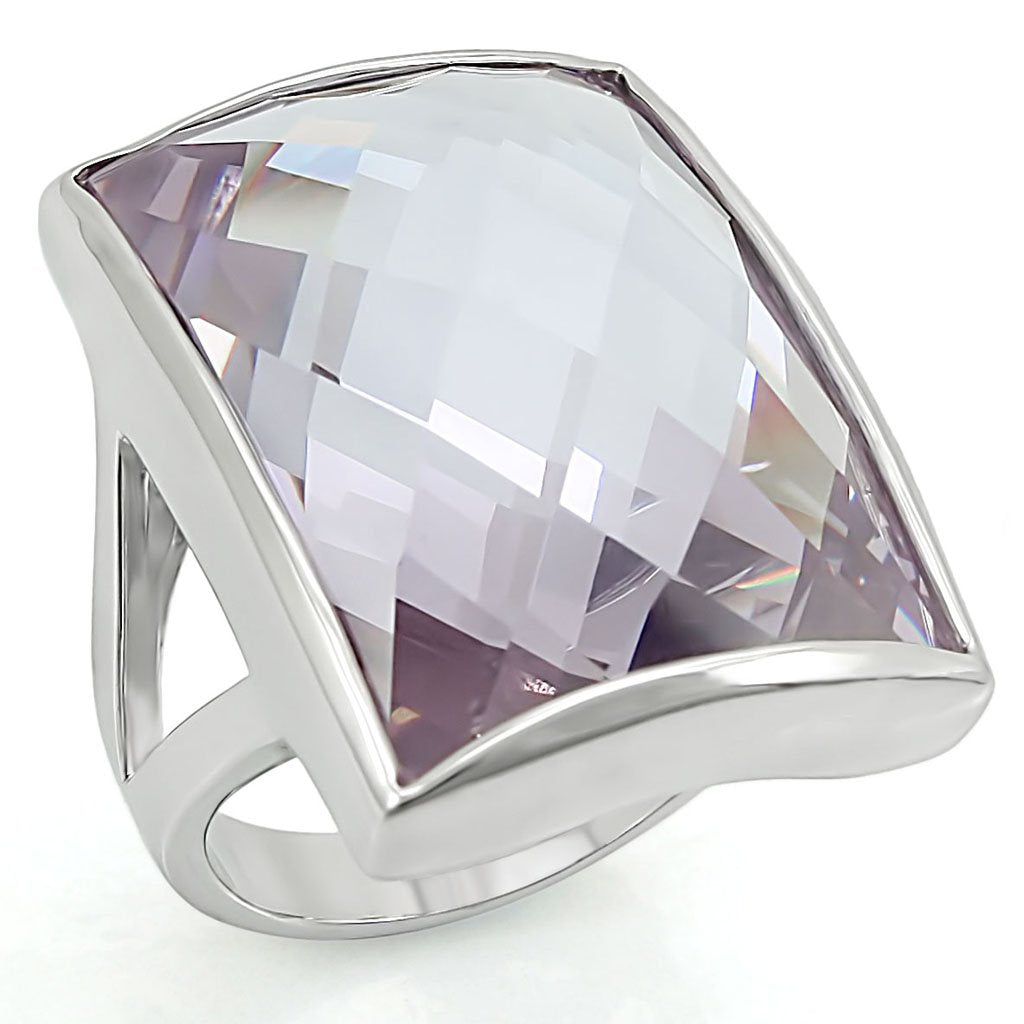 Rhodium Brass Ring with AAA Grade CZ  in Light Amethyst