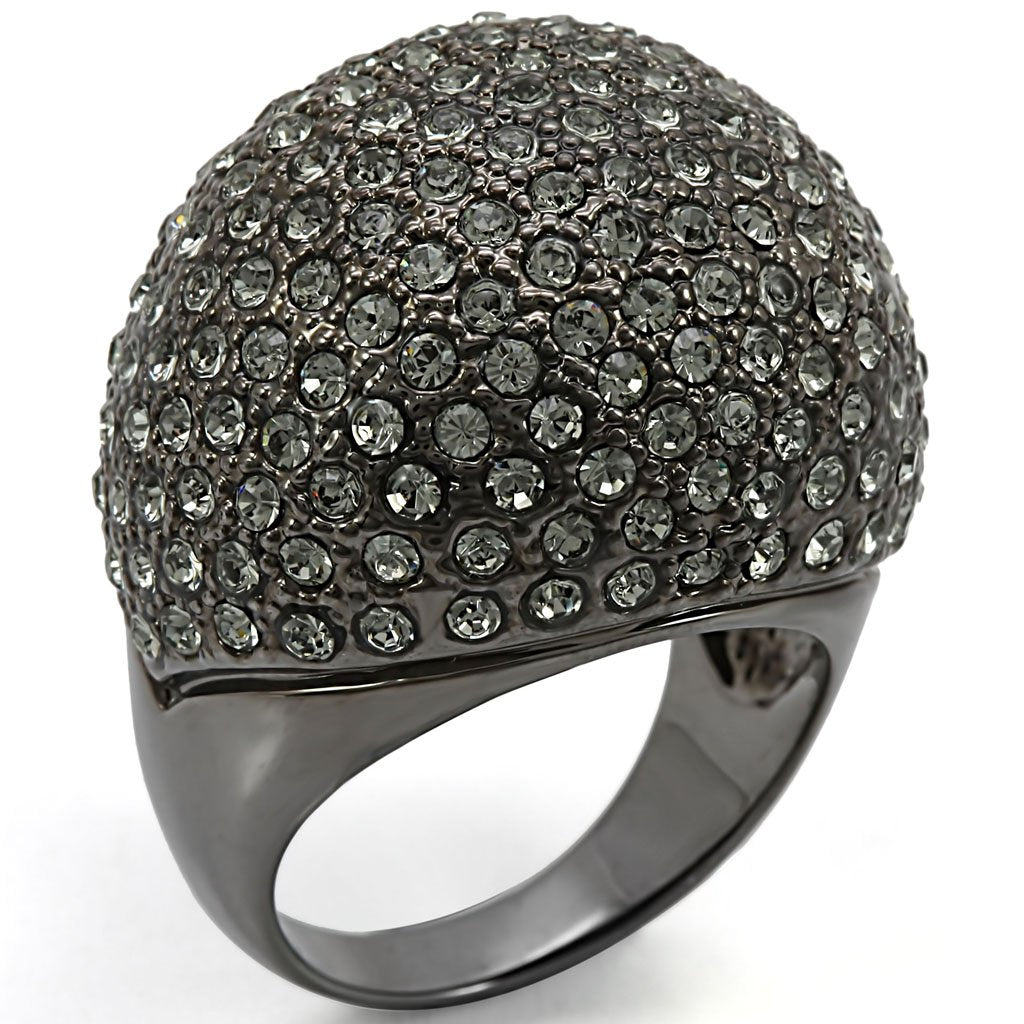 Ruthenium Brass Ring with Top Grade Crystal  in Black Diamond