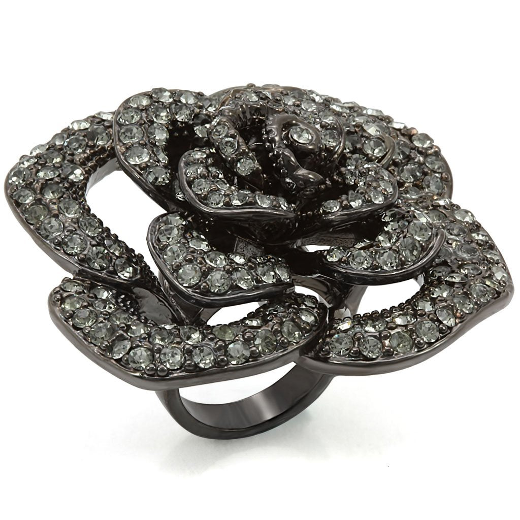 Ruthenium Brass Ring with Top Grade Crystal  in Black Diamond