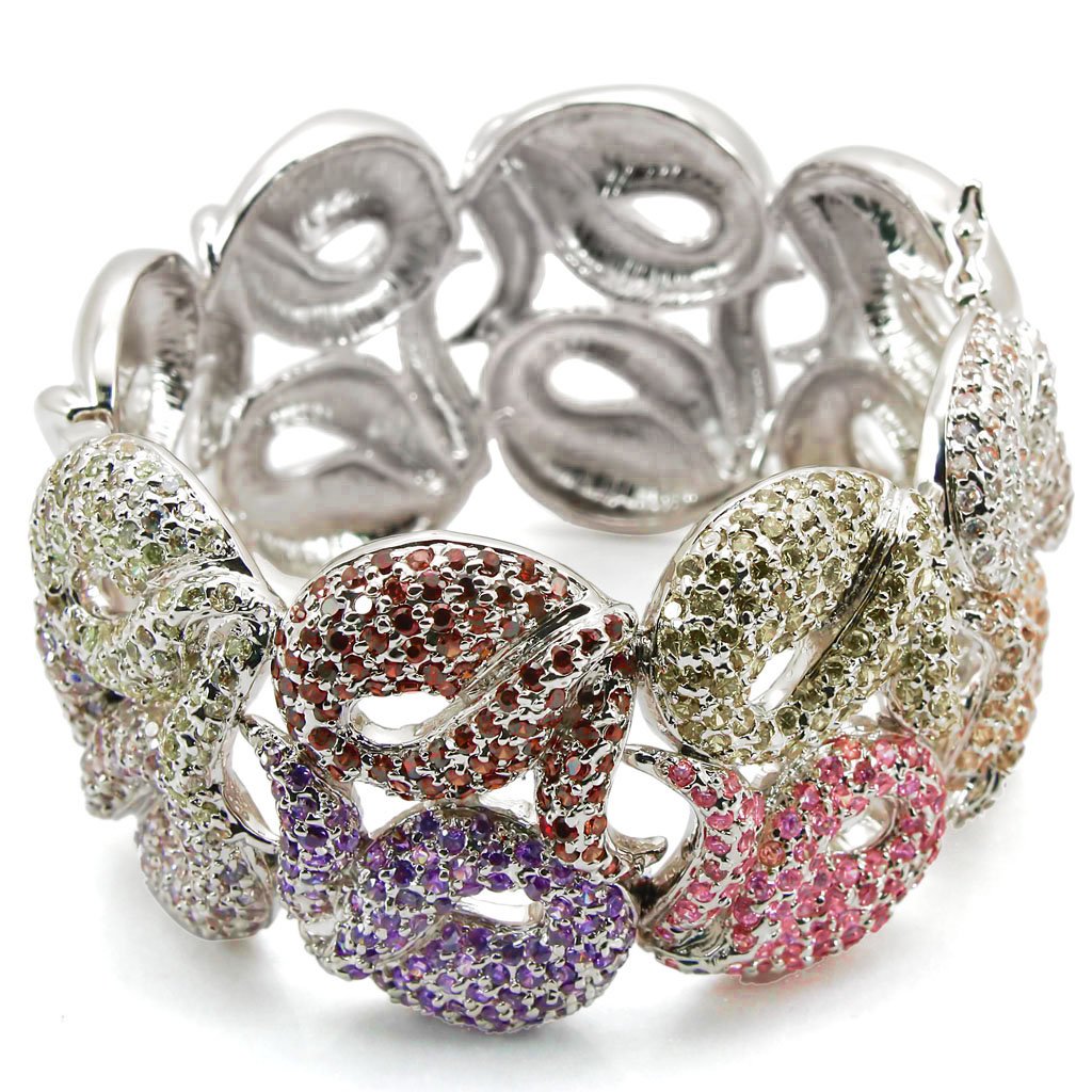 Rhodium Brass Bangle with AAA Grade CZ  in Multi Color