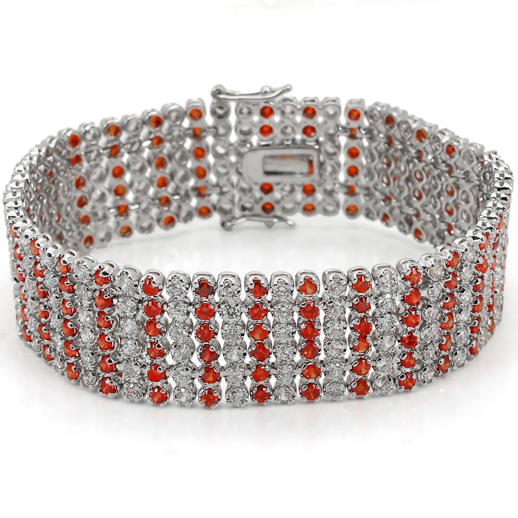 Rhodium Brass Bracelet with AAA Grade CZ  in Orange