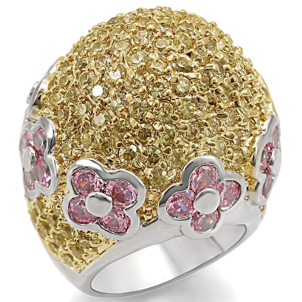 Reverse Two-Tone Brass Ring with AAA Grade CZ  in Rose
