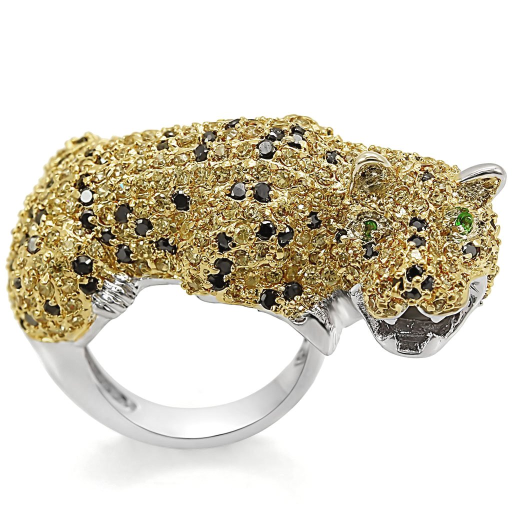 Reverse Two-Tone Brass Ring with AAA Grade CZ  in Topaz