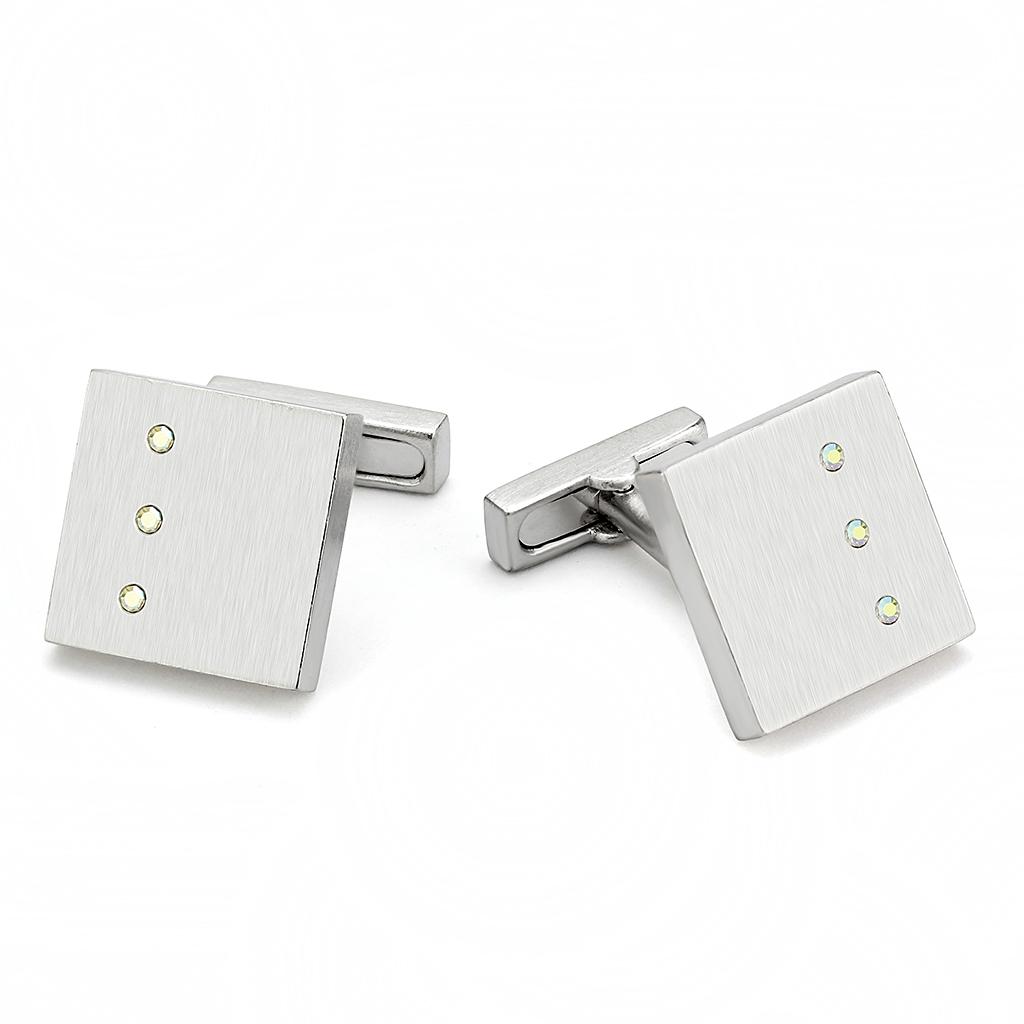 Rhodium Brass Cufflink with Top Grade Crystal  in Aurora Borealis (Rainbow Effect)