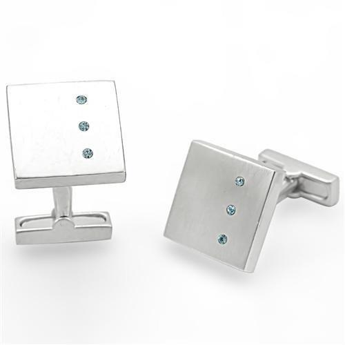 Rhodium Brass Cufflink with Top Grade Crystal  in Sea Blue