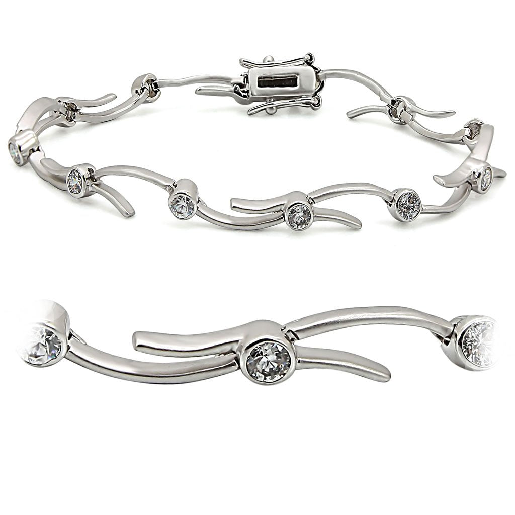 Matte Rhodium & Rhodium Brass Bracelet with AAA Grade CZ  in Clear