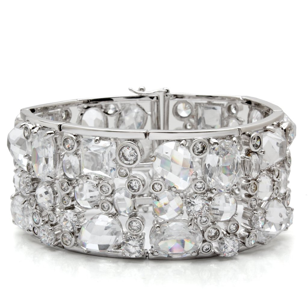 Rhodium Brass Bracelet with AAA Grade CZ  in Clear