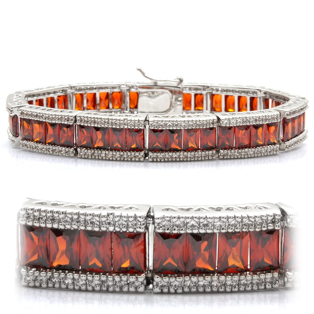 Rhodium Brass Bracelet with AAA Grade CZ  in Garnet