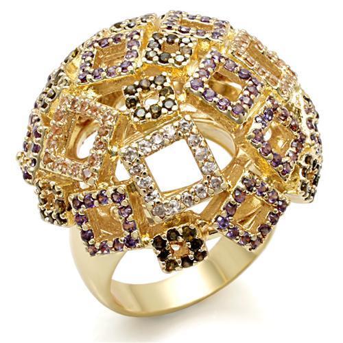 Imitation Gold Brass Ring with AAA Grade CZ  in Multi Color