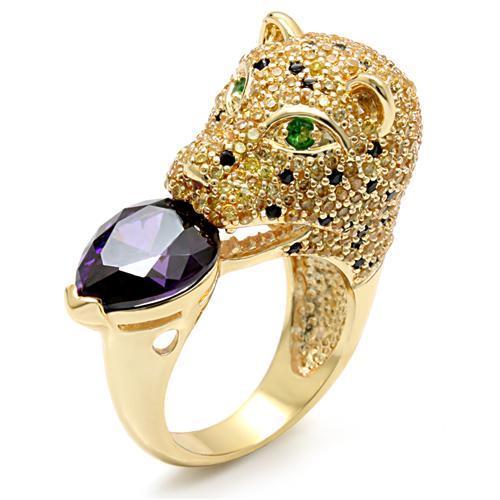 Imitation Gold Brass Ring with AAA Grade CZ  in Amethyst