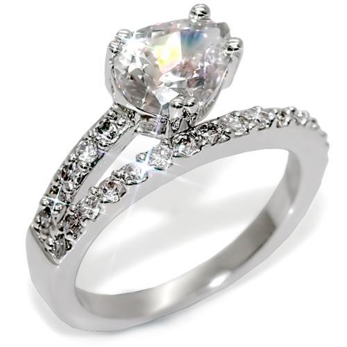 Rhodium Brass Ring with AAA Grade CZ  in Clear