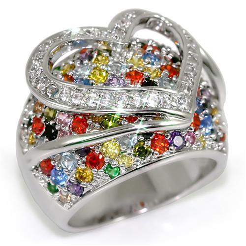 Rhodium Brass Ring with AAA Grade CZ  in Multi Color