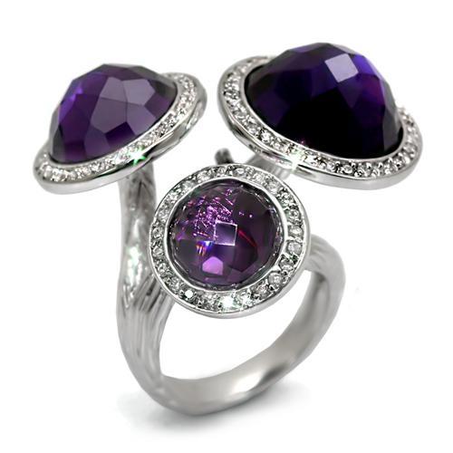 Rhodium Brass Ring with AAA Grade CZ  in Amethyst