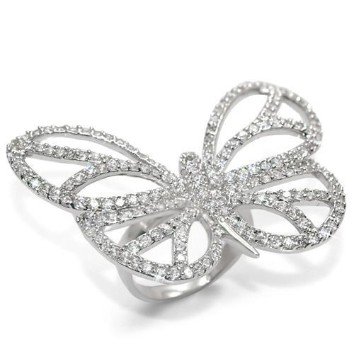 Rhodium Brass Ring with Top Grade Crystal  in Clear