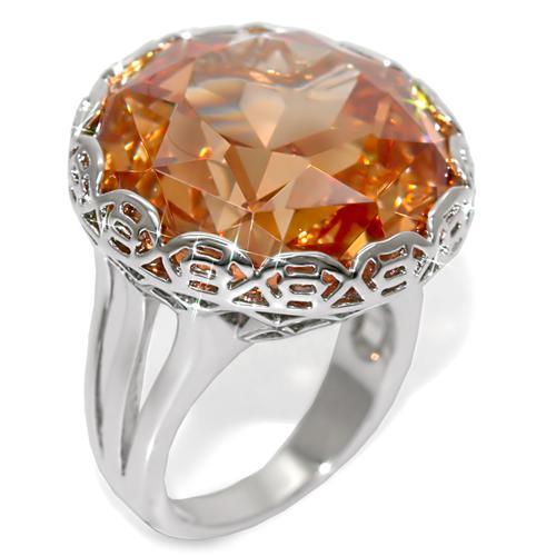 Rhodium Brass Ring with AAA Grade CZ  in Champagne
