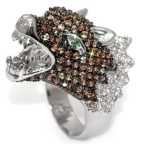 Rhodium + Ruthenium Brass Ring with AAA Grade CZ  in Multi Color