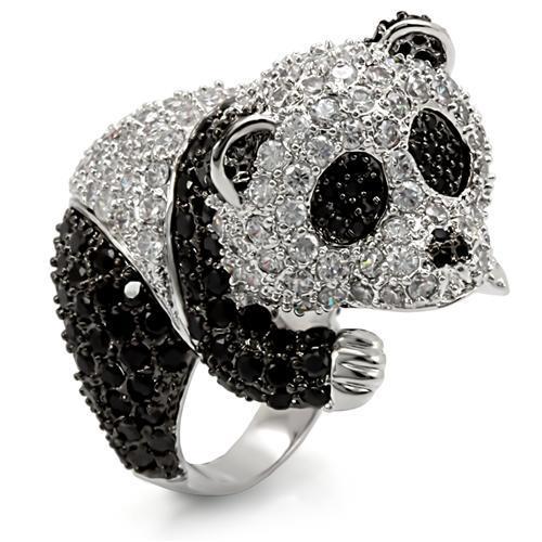 Rhodium + Ruthenium Brass Ring with AAA Grade CZ  in Black Diamond