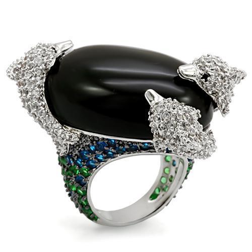 Rhodium + Ruthenium Brass Ring with AAA Grade CZ  in Multi Color