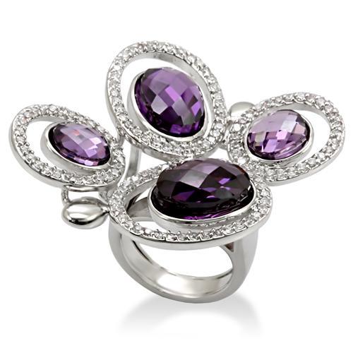 Rhodium Brass Ring with AAA Grade CZ  in Amethyst
