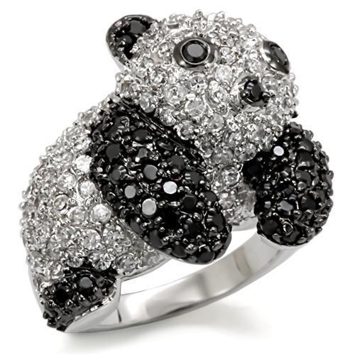 Rhodium + Ruthenium Brass Ring with AAA Grade CZ  in Black Diamond