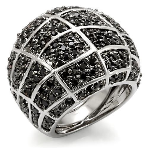 Rhodium + Ruthenium Brass Ring with AAA Grade CZ  in Black Diamond