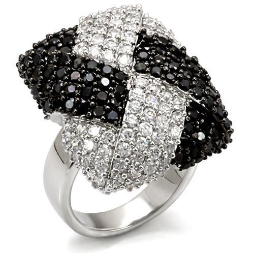 Rhodium + Ruthenium Brass Ring with AAA Grade CZ  in Black Diamond